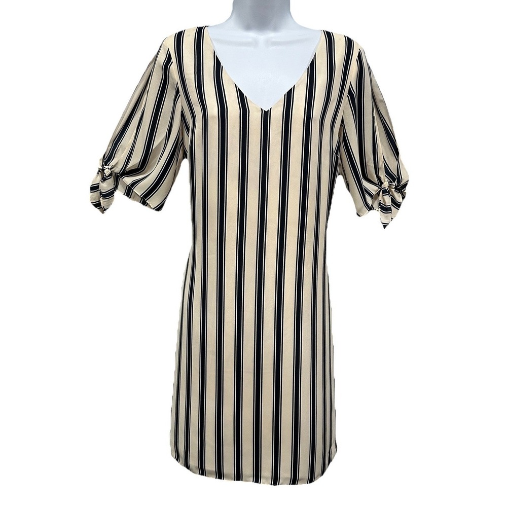 Tommy Hilfiger Mini Dress Women's Small Cream Navy Stripes 3/4 Sleeves Lined NWT
